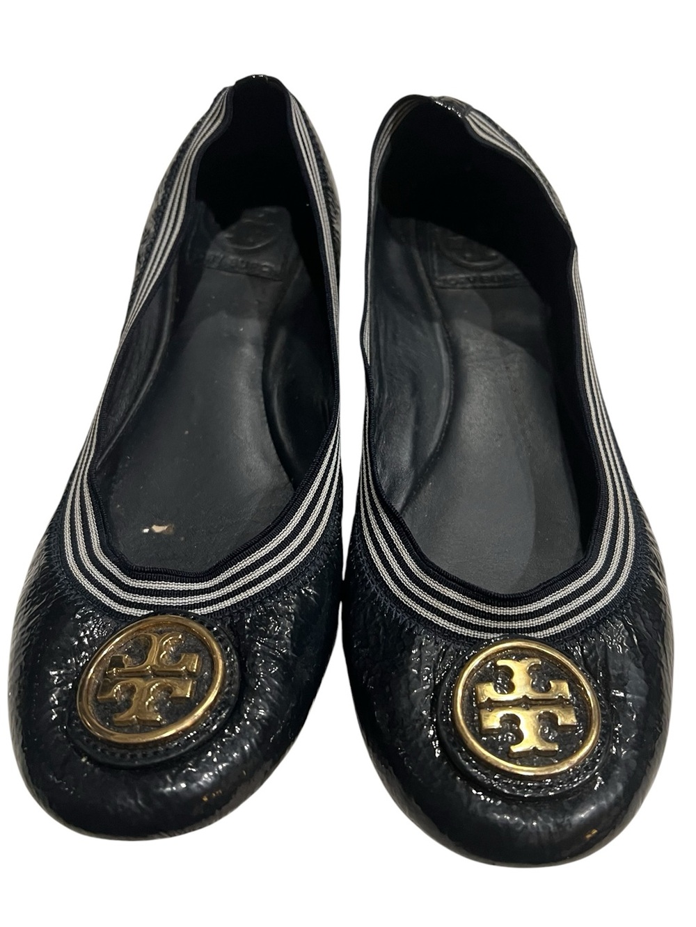 Tory Burch Caroline ballet flats in navy blue patent leather. Size 8